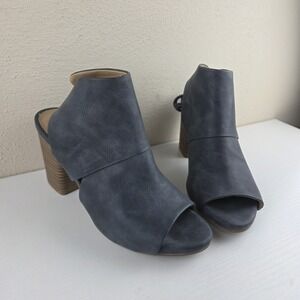 Kenneth Cole Reaction Best Hit Peep Toe Block Heel Calf Lace Sandals Blue Wmns 7